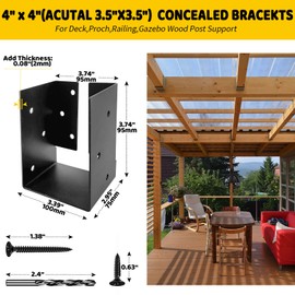 DEVALLEY Concealed Joist Hanger Brackets, Woodwork Concealed-Flange Hanger for 4" x 6”(Actual:3.5" x 5.5“Lumber,U-Shaped Joist Steel Bracket for Wood Fence,Porch,Swing,Handrails(2Pack)