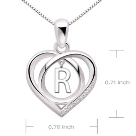 ALOV Jewelry Sterling Silver Initial Letter Alphabet Love Heart Cubic Zirconia Pendant Necklace (R)