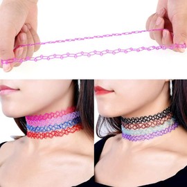 ZKGYUS Pack of 24 Elastic Rainbow Necklace Choker Necklaces Stretch Tattoo Choker Chain Vintage Henna Tattoo Necklace Collar for Girls Women