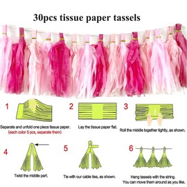 30pcs Paper Tassels Garland Banner Hot Pink Lt-Pink Tissue Paper Tassels DIY Hanging Paper Decorations Party Tassel Garland Decor Nursery Wedding Festival Baby Shower Decor(30, Pink kit)