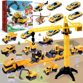 Advent Calendar Children Boys Advent Calendar Car Construction Site Toy Boy Engineering Vehicles Digger 24 Days Gifts for Children Boys Girls Christmas Countdown Calendar