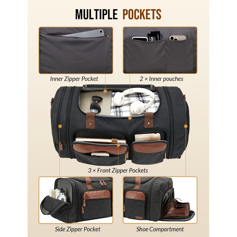 Celvetch Canvas Duffle Bag for Travel 50L Expandable Travel Duffel