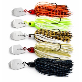 Kulport Bladed Jig Fishing Lures, Irresistible Vibrating Action, Sticky-Sharp Heavy-Wire Needle Point Hooks, 5Pcs 1/2 oz Multi-Color Kits with Storage Bag