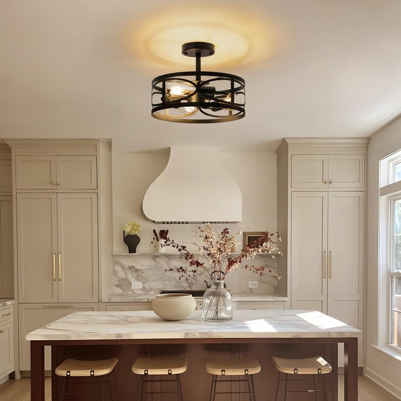 OTeedo Modern Semi Flush Mount Ceiling Light,3-Light Round Flush Mount