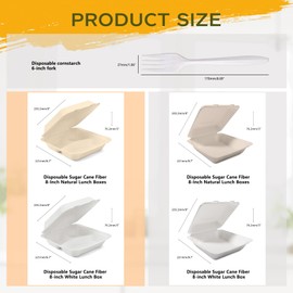 Recqianweilin To Go Food Containers with 50 Forks,Disposable Food Containers with Lids,Sugarcane Fiber To Go Boxes,Clamshell Take out Containers for Meal Prep (8"x8" 1-compartment 50 Pack (Natural))