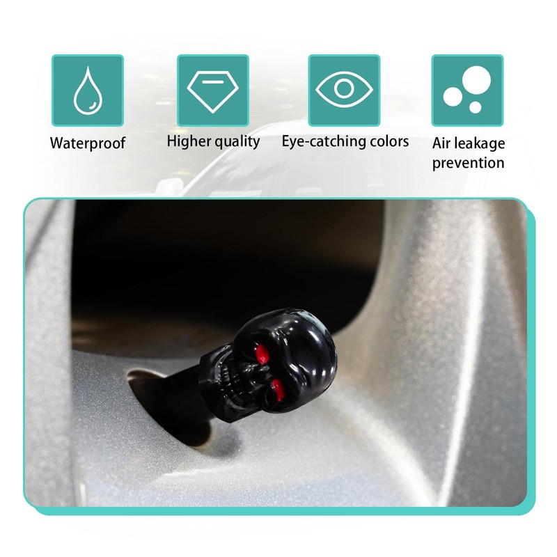 Dickno 5 PCS Skull Style Tire Valve Stem Caps with