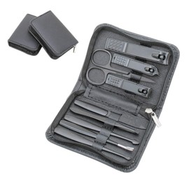 CJESLNA Manicure Set,Personal Care Nail Clipper Kit Stainless Steel Manicure Kit, Professional Grooming Kits (Black 9Pcs)