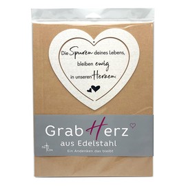 DOLORINO Grave Heart Made of Stainless Steel Weatherproof with Saying "Die Spuren deines Lebens" Approx. 17 x 15 cm