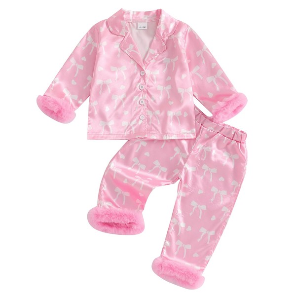 LYSINK Toddler Baby Girl Pajamas Sets Satin Silk Long Sleeve
