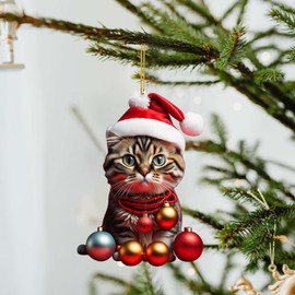Zixrmor Christmas Decorations Acrylic Christmas Cat Hanging Decoration Funny Christmas Cats Ornament Fun Christmas Pendant Decoration Christmas Tree Decoration Christmas Decoration Gift (6)