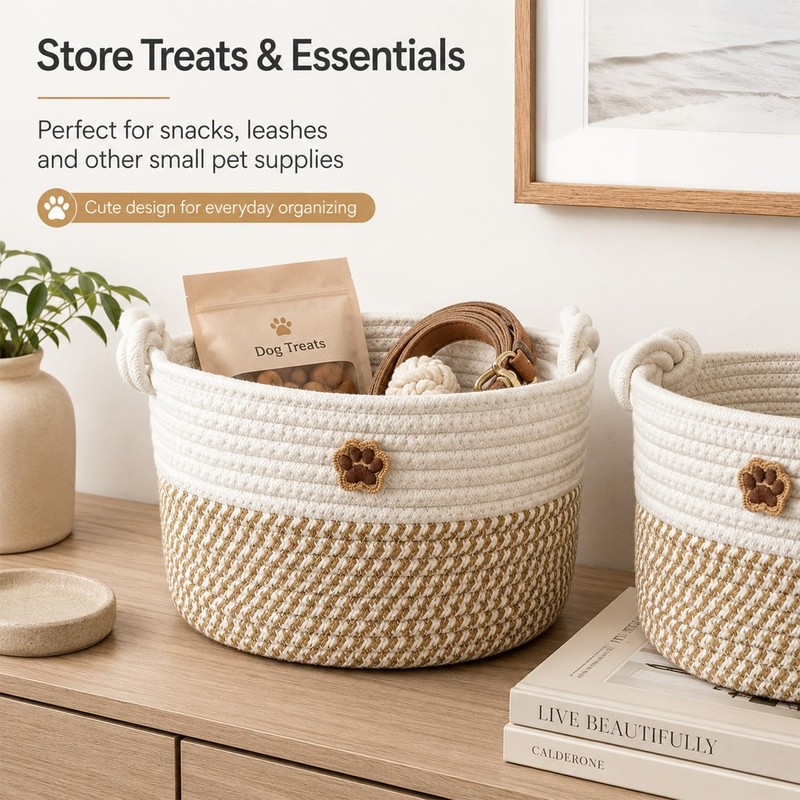 2 PCS Dog Toy Basket, Adorable Dog Toy Box for
