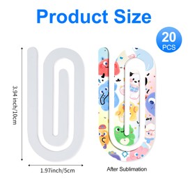 FHUIEWRY 20 Pack Sublimation Blanks Acrylic Paper Clips, 4x2inch Clear Jumbo Paper Clips Blanks Sublimation PaperClips for Heat Transfer DIY Design, Gifts,Office School Crafts Supplies