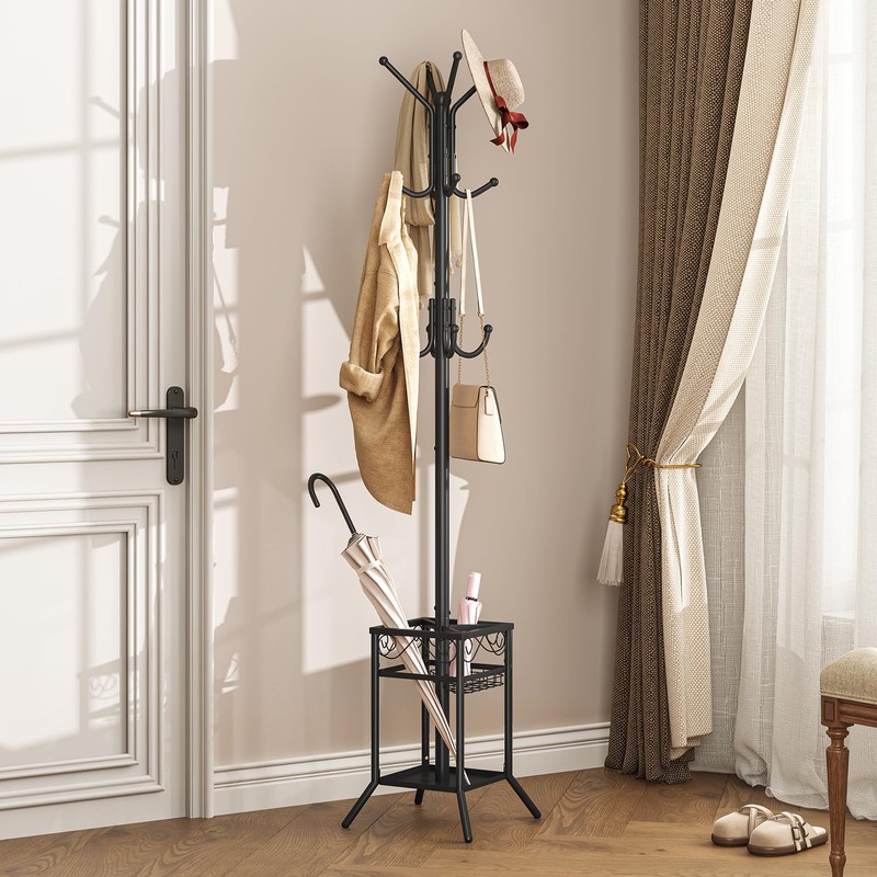 ELYKEN Coat Rack Freestanding, Coat Tree with Umbrella Holder, Metal