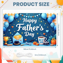 Happy Father's Day Banner, Blue Fathers Day Backdrop Decorations, Best Dad Themed Background for Party Supplies Indoor Outdoor Photograph Home Wall Decor 70.8x43.3 Inch
