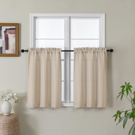 Gwine Linen Curtains 30 Inch Length 2 Panels, Light Filtering Faux Linen Textured Cafe Curtain, Rod Pocket Short Curtain for Bathroom Curtains Window, Each 30" Wx30 L, 2PCS