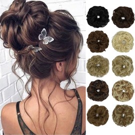 FUTATA Messy Hair Bun Hair Scrunchies Extension Curly Wavy Messy Synthetic Chignon for Women Updo Hairpieces