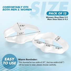 MENOCADY Pack of 12 Bunion Toe Separators Corrector for Big Toe, (0.29" Thick) Gel Toe Separators for Women Overlapping Toes with 2 Loops, Silicone Toe Spacers for Men Bunion for Alignment Feet(Clear)