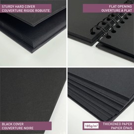 Clairefontaine - Ref 95436C - Wirebound Album to Personalise (40 Sheets) - 320 x 240mm in Size, 185gsm Black Paper, Landscape Format, Rigid Black Cover