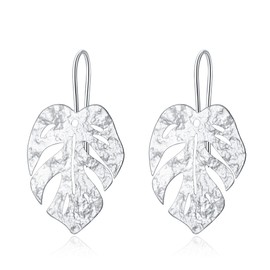 Nancita Gold Leaf Earrings - Palm Leaf Drop Earrings - Vintage Monstera Leaves Earring - Jewelry Gift (silver)