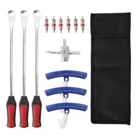 BLACKHORSE-RACING Motorcycle Tire Irons Dirt Bike Tire Changing Tools Kit with Durable Bag, 3Pcs 14.5 Inch Tire Spoons, 3 Rim Protectors, 1 Valve Tool & 6 Valve Cores (Red)