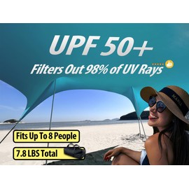 BESTSET 10×10ft UPF50+ Beach Tent Sun Shelter, Windproof Stable Outdoor Pop Up Beach Shade Canopy for Camping, Fishing, Backyard Fun or Picnics, 2 Poles