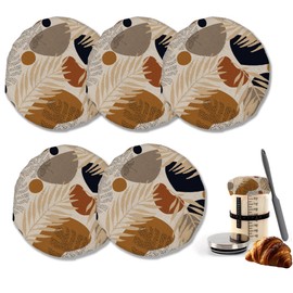 Sourdough Starter Jar Cloth Covers, Boho Geometric Tropical Leaves Gifts for Women Baker 5 Pack Kit Stretchy Cloth Lids Fits Jar Mouth Ranging 3"- 4" Inches