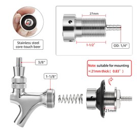 Dbgogo 1-1/2'' Draft Beer Faucet Shank, 1/4'' Beer Line Barb No Leak No Drip No Stick Stainless Core Kegerator Brew Tap Beer Shank Dispenser Self-Closing Spring Tap Brush Spanner Wrench Hose Clamp