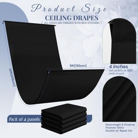 4 Panel Black Ceiling Drapes - Premium Polyester Wedding Arch Draping Fabric - 5ft x 20ft - Stage Swag