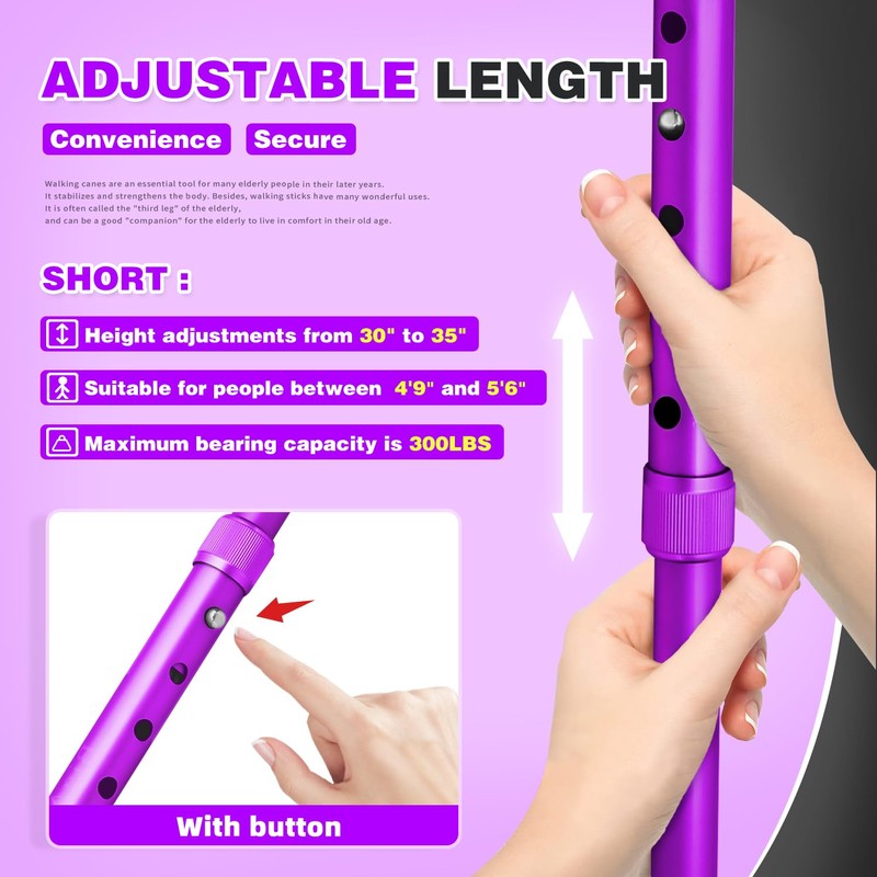 BigAlex Folding Walking Cane with LED Light,Pivoting Quad Base,Adjustable Walking