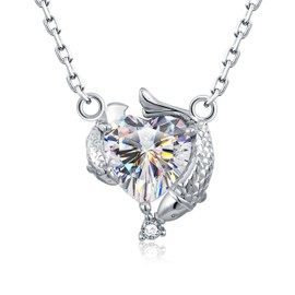 925-Sterling-Silver Zodiac-Symbols CZ Necklace for Women - White Gold Plated 12 Constellation Pendant Necklaces with Clear Crystals Jewlery Gifts for Teen Girl on Mothers day Birthday (Pisces)