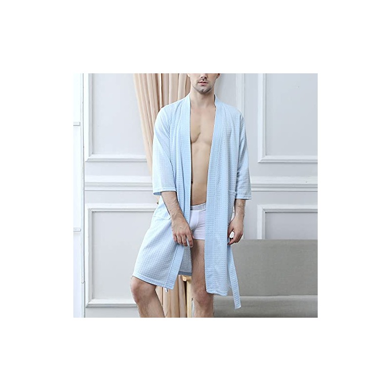 Lu's Chic Bata tipo kimono para hombre, ligera, con bolsillos,