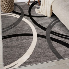 Rugshop Modern Wavy Circles Design Area Rug 4' x 6' Gray