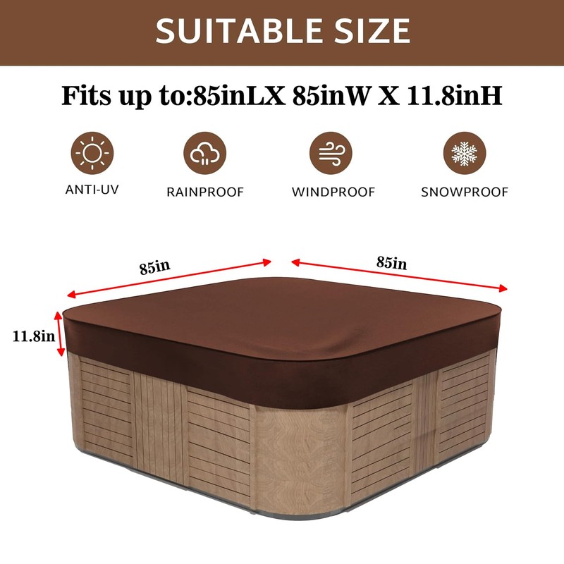 Waterproof Hot Tub Cover Protector 85 x 85Inch Square Spa