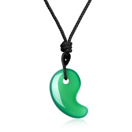 COAI Natural Stone, Carved, Obsidian Amulet, Pendant, Necklace, Length Adjustable, Unisex, green agate