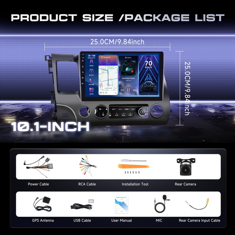 4G+64G Car Radio Stereo for Honda Civic 2006-2011, Wireless CarPlay