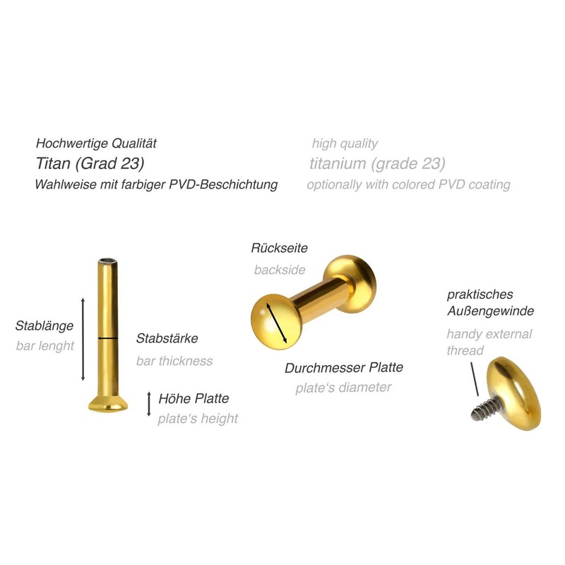 PIERCINGLINE Titanium Triple Mini Labret Stud Internal Thread Flat Disc