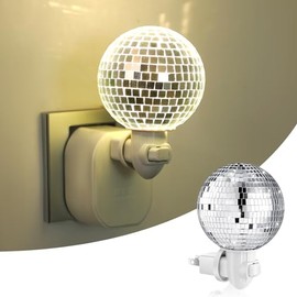 Rossesay Luz nocturna de bola de discoteca enchufable a la pared, proyector LED lámpara de noche para decoración de fiesta, divertido espejo plateado, luz nocturna para dormitorio, baño, dormitorio, pasillo