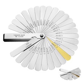 Universal Stainless Steel Feeler Gauges 32 Blades 0.04 to 0.88 mm (0.0015 to 0.035 Inch) Imperial or Metric for Measuring Gap Width Thickness Widely Used for Guitar, Spark Plug, Piston Measure