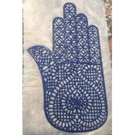 RARE VTG Hamsa Hand Iron On Transfer Appliqué HEARTS & SUNFLOWERS Pattern E Blue
