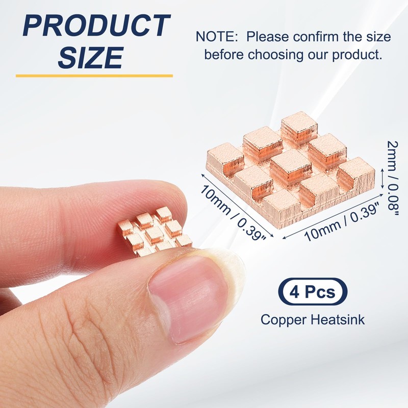 PATIKIL Copper Heatsink 10x10x2mm, 4 Pcs Heat Sink Cooler Radiator