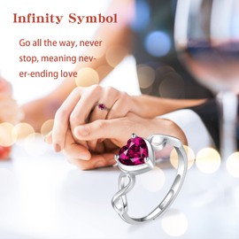 Ruby Birthstone July Ring for Women - Shysnow Infinity Promise Ring 925 Sterling Silver Adjustable Open Red Heart Cubic Zirconia Dainty Simulated Gemstone Wedding Rings for Mothers Wife Girl