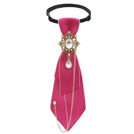 Gsyziux Ties for Women Pre-Tied Girls Necktie Female Adjustable Uniform Ties with Sparkling Rhinestone for School Party Work (Dark Pink)