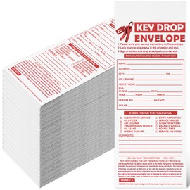 Geyee 100 Key Drop off Envelopes Auto Shop Repair Service Box Kraft Paper Self Adhesive Key Envelopes for After Hours Automotive Mechanic Car Overnight Drop off 4.125 x 9.5 Inch(Stylish)