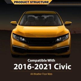 G-PLUS Floor Mats Liners Compatible with Honda Civic Sedan 4-Door 2016-2021/ Fit Honda Civic Hatchback 4-Door 2016-2021/ Fit Honda Civic Coupe 2 Door 2016-2021 Interior Accessories Cargo Liner
