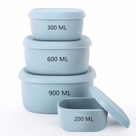 AOEDEO 4 Pcs Silicone Food Storage Containers with Lids，BPA Free Reusable Silicone Storage Containers for Food Freezer Dishwasher Safe (33.8oz, 20oz, 10oz, 6.7oz)（blue）