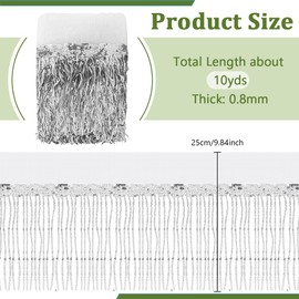 NBEADS 10 Yards Sequin Sewing Fringe Trim, 9.8Inch Wide Sequins Lace Tassel Fringe Trim Dance Costume Fringe Trim Ribbon for Clothes Garment Accessories Latin Wedding Dress Decoration, Silver