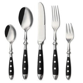HOMECHAN 20-Piece Vintage Silverware Set with Black Bakelite Handles - Elegant Flatware for Home Kitchen & Special Occasions, Dishwasher Safe (Includes Forks, Spoons & Knives)