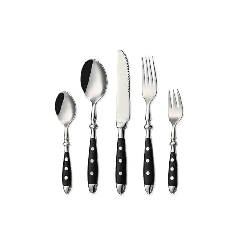 HOMECHAN 20-Piece Vintage Silverware Set with Black Bakelite Handles -