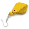 Diamond Shape Antique Yellow Painted Wood Drop Earrings - 60mm