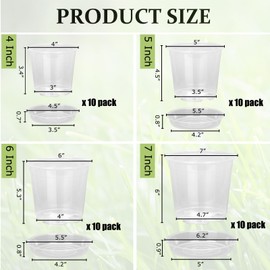 DUNPUTE DUNPUTE 40 Pack 4/5/6/7 Inch Clear Nursery Pots with Drainage and Saucer, Clear Plastic Planter Pots for Plants, Flexible Seed Starting Pots for Succulents, Small Herbs, Annual Flowers